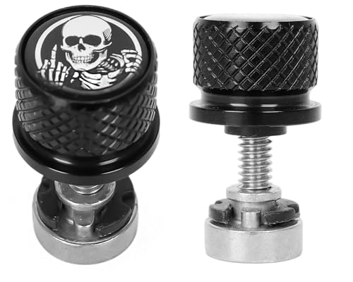 Image of Motorcycle Rear Seat Bolt Screw with Nut Stainless 1 /4 inch-20 Thread Skull Pattern Knurled Fender Fits for Harley Touring Sportster Softail Dyna CVO Fatbob Electra Glide Street Glide 1996-2025 Black