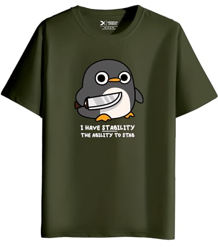 Image of XENOVAURBAN Men's Graphic Printed RN-Penguin Round Neck Regular and Plus Size Cotton T-Shirt