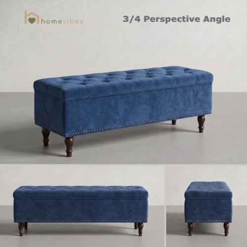 Image of Velum 3 Seater Sofa for Living Room & Office | Premium Fabric Upholstery | Solid Wood Frame | Comfortable Seating | 3 Years Warranty (Blue, Storage Ottoman)