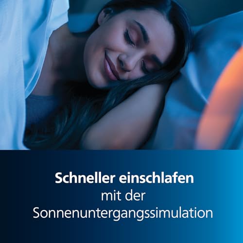 Philips SmartSleep Wake-up Light – Nachttischlampe & Wecker, Farbige Sonnenaufgangssimulation, 20 Helligkeitseinstellungen, 6 natürliche Wecktöne, Mitternacht-Lichtfunktion, Modell HF3521/01