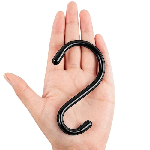 Dreecy 4 Inch Heavy Duty S Hooks for Hanging, 10 Pack S Hooks for Closet, Metal Black Vinyl Coated S Hook for Hanging Plants Jeans Clothes Purse Jewelry Pot Pans Cups,Non Slip Closet S Hook