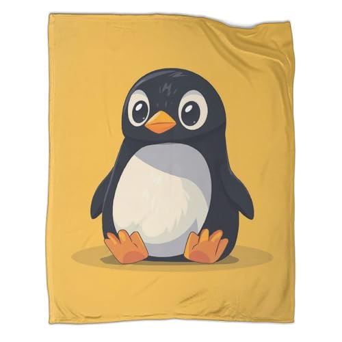 Couverture Polaire Pingouin 3D 150x200cm pour Enfant Douce Microfille