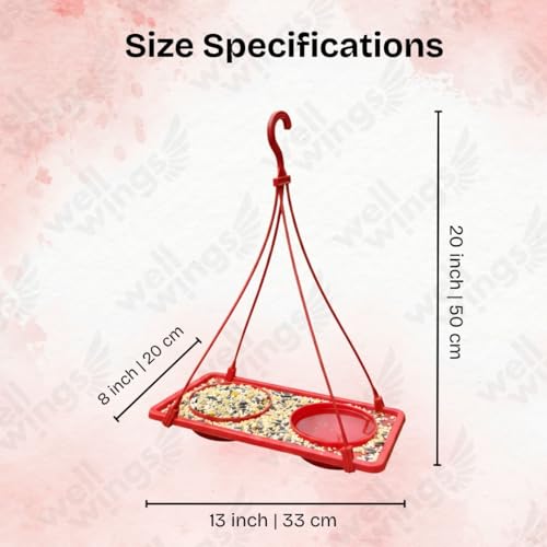 Image of 2-in-1 Dana Pani Bird Feeder Tray for Balcony - Hanging Bird Feeding Station with Water Bowl and Seed Tray Hanging Bird Bath for Sparrow,Wild Birds (Pack of 1)