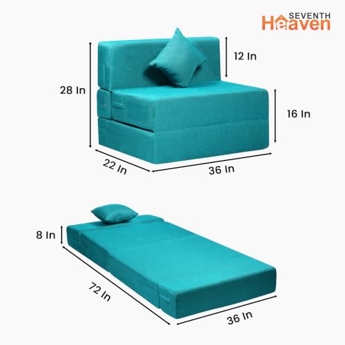 Image of Seventh Heaven Rejioce 1 Seater 6 * 3 Jute Fabric Washable Cover Sofa Cum Bed with 1 Cushion 1 Seater Double Foam Fold Out Sofa Cum Bed (Finish Color - Blue Delivery Condition - Pre-Assembled)