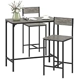 HOMCOM 3-Piece Bar Table and Stools Set, Industrial Breakfast Bar Set with Footrest, Backrest, Metal Frame, Kitchen Table and 2 Chairs for Dining Room, Small Space, Charcoal Grey