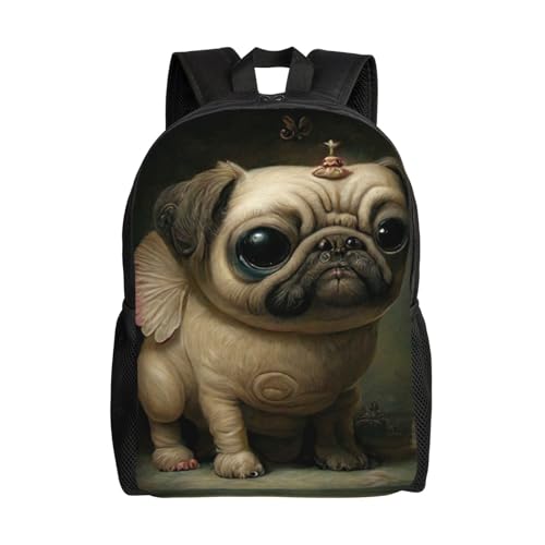 Comfort Fit Unisex Pug Portrait Creature Backpack Durable for Daily Commute & Travel Adventures 16 Inch