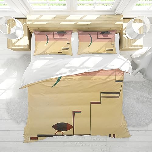 HengYun ART Copripiumino rosa e giallo Stile Expressionist Modello geometrico astratto Durevole Copripiumino di facile manutenzione Set di biancheria da letto con 2 federe 120x200cm