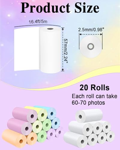20 Rollen Sofortbildkamera-Nachfüllpapier, HD Kidizoom Druckkamera-Papier, Nachfüllpackung für die meisten Kinder, Sofortbildkamera, BPA-frei (2,5 x 5,7 cm)