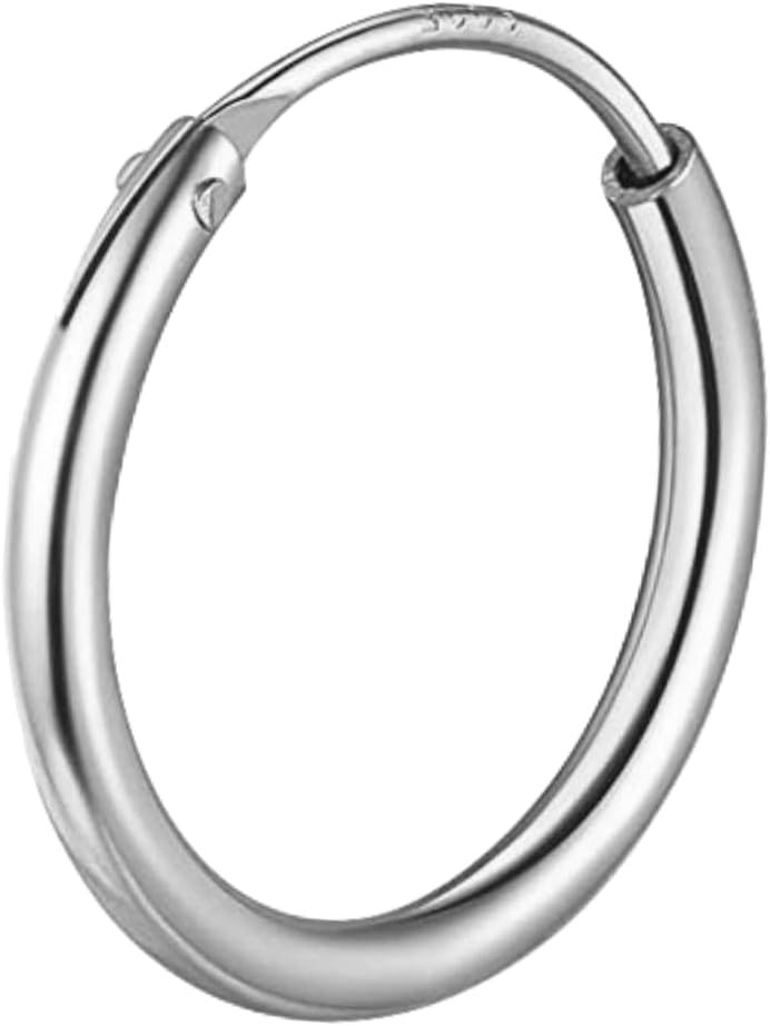 HIGHSPARK 925 Silver Men's Hoop Earring | 92.5 Sterling Silver & Stunning Shine | Single Hoop Thickness 2.0mm (Gauge 12G) & in Sizes 12mm to 20mm | Single Hoop for Men