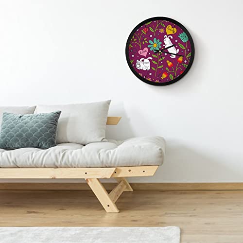 Pendule murale silencieuse 25.4cm horloge moderne fleurs lapin maison bureau
