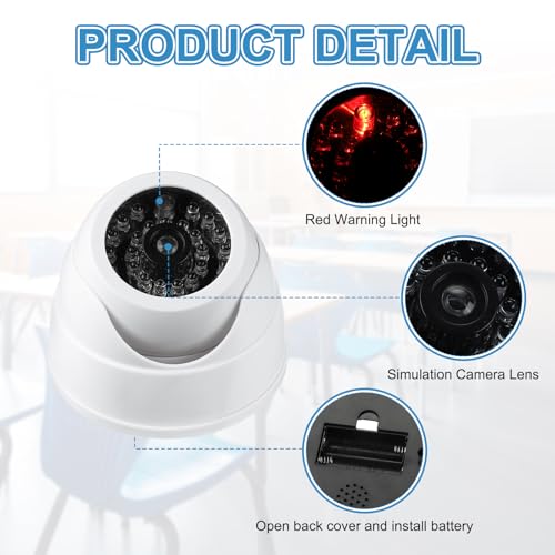 PATIKIL Fake Security Camera, 4Pcs Dummy Dome Cameras with Flashing Red LED Light/Screw/Cover for Indoor & Outdoor Home Business, White