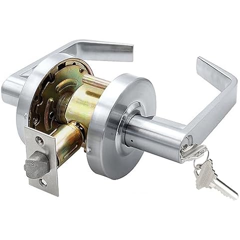 HISAFE 70mm Latch Commercial Door Handle Heavy Duty Grade 2 Keyed Entry Door Lever with Key and Lock, UL3 Hour Fire Rated, ADA Compliant, Satin Chrome Finish X-HD-G2-ET Cover