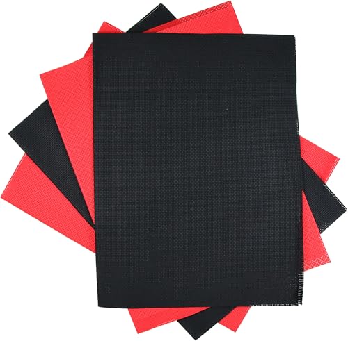 Image of KCS 4 pc of 12 inch x 18 inch(30cmx45cm) 14CT Counted Cotton Aida Cloth Cross Stitch Fabric (Red+Black)