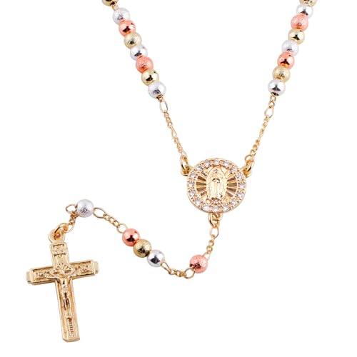 Women Rose Gold Plated Beads Catholic Rosary Chain Y Necklace with Gift Box2