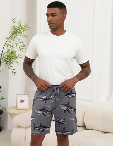 Image of Ekouaer Men's Pajama Shorts Soft Sleepwear Bottoms Elastic Waistband Loungewear Breathable Men Shorts with Pockets