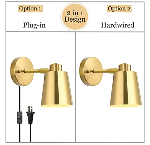 Yollzey Plug In Wall Sconces, Gold Wall Lamp Swing Arm Wall Lights With Plug In Cord Metal Gold Vintage Industrial Wall Mounted Light Reading Light Fixtures For Bedside Bedroom Doorway(2 Pack) #TOP4