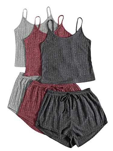 Soly Hux Womens Pajama Sets Lounge Sets Ribbed Knit Cami Crop Top And Shorts Sleepwear Pj 3 Sets Multicoloured 3 Pack L #TOP6