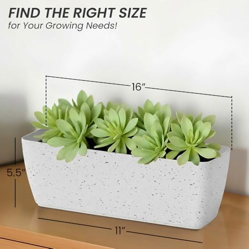 Image of YUCCABE ITALIA SHERA CABI Tray 16 INCH Plastic Flower Tray Pot Unbreakable Rectangular Planter Suitable for Home Garden Seedling Indoor and Outdoor (Marble White, Pack of 3)