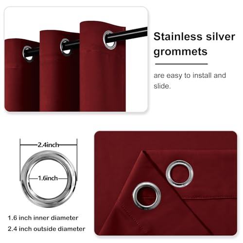 Image of DWCN Blackout Curtains Thermal Insulated Room Darkening Grommet Window Treatment Solid Block Light Curtain Drapes for Bedroom Living Room 38 x 54 Inch Length, 2 Thick Burgundy Panels