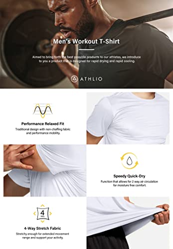 Athlio Men's Workout Running Shirts, Sun Protection Quick Dry Athletic Shirts, Short Sleeve Gym T-Shirts, 3Pack Hyper Dri White/White/White, Large #TOP5