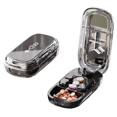 Echu – Coupe-pilules portable et réglable, coupe-pilules Caketotu 1/2, 1/3 et 1/4, avec compartiments de rangement pour pilules, coupe plusieurs comprimés à la fois, facile à utiliser et à transporter
