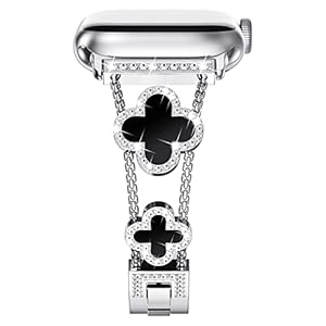 NewWays Compatible for Apple Watch Band for Women, Sparkling Bling Diamonds Four Leaf Clover Bracelet for iWatch Band Womens