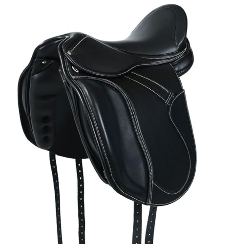 A&M Reitsport Selle de dressage 1146 en cuir, tête interchangeable, arbre en polyflex, noir, taille : 18,5