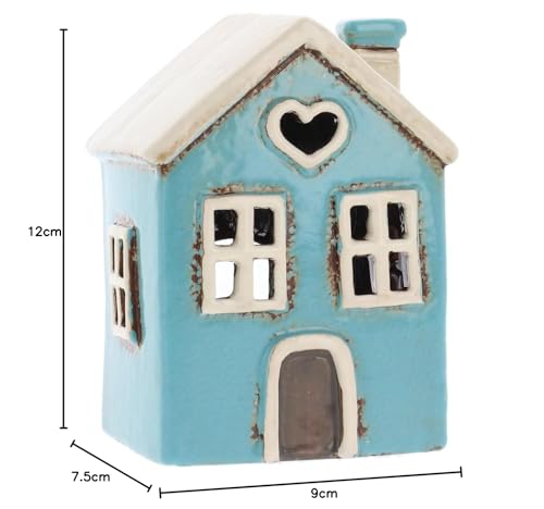 Shudehill Giftware Village Pottery Ceramic Heart House Mini Tealight - Aqua - Image 2