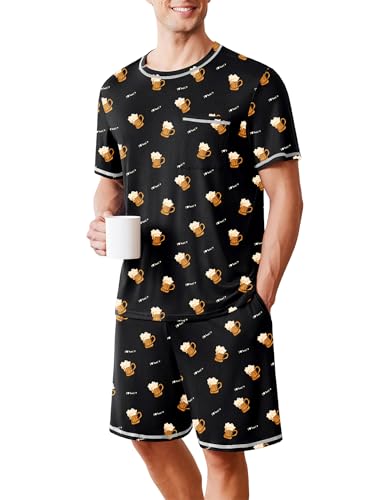 Image of Ekouaer Men's Pajamas Set Casual Short Sleeve Shirts and Shorts Soft 2 Piece Loungewear With Pockets