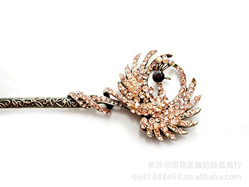 Antique Style Hair Jewelry, Peacock Hamdmade Diamond Hairpin YHQ741,Champagne