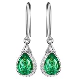 AMDXD Pendientes de oro blanco de 18 quilates para mujer, esmeralda de lágrima de 1,46 quilates con diamantes, pendientes de novia para bodas, regalos de Navidad, regalos de cumpleaños | regalos de