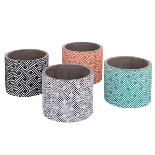 LOLAhome Set de Maceteros Fiore Cemento Cilíndrico 14 x 14 x 12 cm (4 Unidades)