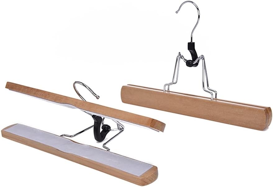 Multifunction Wooden Pants Hanger Rack Organizer Non-Slip Trouser Hangers for Skirt Wardrobes Hair Clamp, 5pcs
