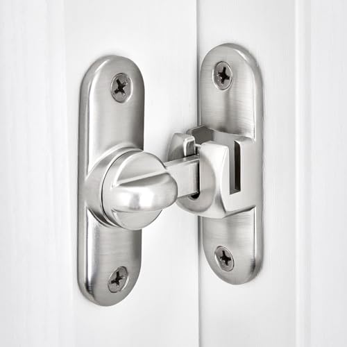Image of INIRET Silvery Barn Door Latches,90 /180 Degree Gate Lock,Flip Gate Latches Hardware,Zinc Alloy Right Angle Door Lock Latch,Door Security Sliding Door Latch Lock for Cabinets,Bathroom