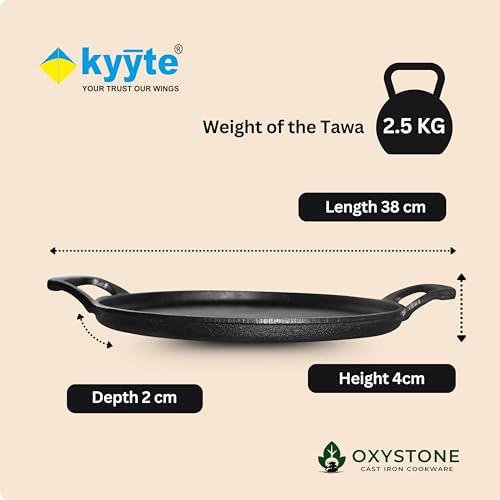 Image of Kyyte OxyStone Pre-Seasoned Cast Iron Tawa for Roti and Dosa 11'' Inch (28 Cm) Dia, Uthappam /Chapati /Naan /Paratha /Pizza Pan Naturally Nonstick,100% Pure,No Chemical Coating Gas Induction OTG Friendly.