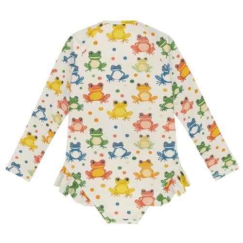 Girls Swimsuits Long Sleeve Bathing Suits Cute Frogs UPF 50+ Sun Protection Swimwear 3-12 Years2