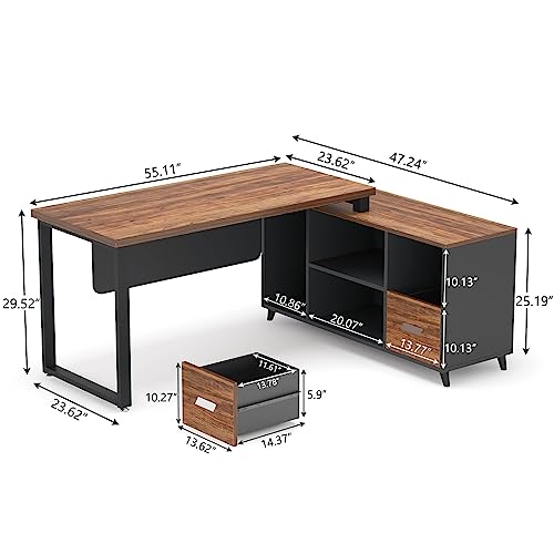 Tribesigns L-Shaped Computer Desk, 55 Inch Large Executive Office Desk with Drawers Business Furniture Workstation with 47 inch File Cabinet (Brown)