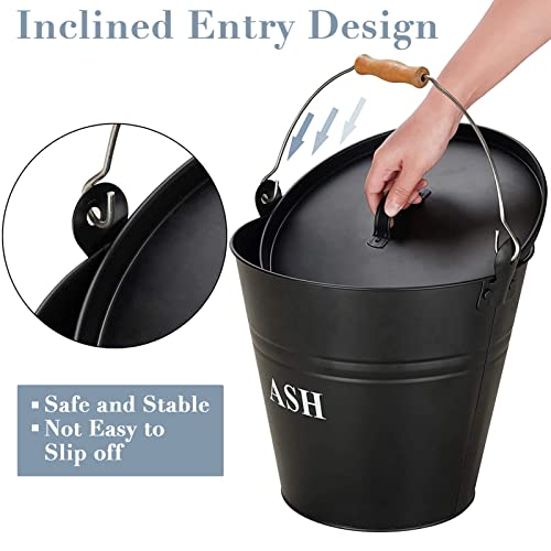 Ash Bucket with Lid, Shovel, and Broom - 3.5-Gallon Metal Ash Can for Fireplaces, Wood Stoves, and Fire Pits