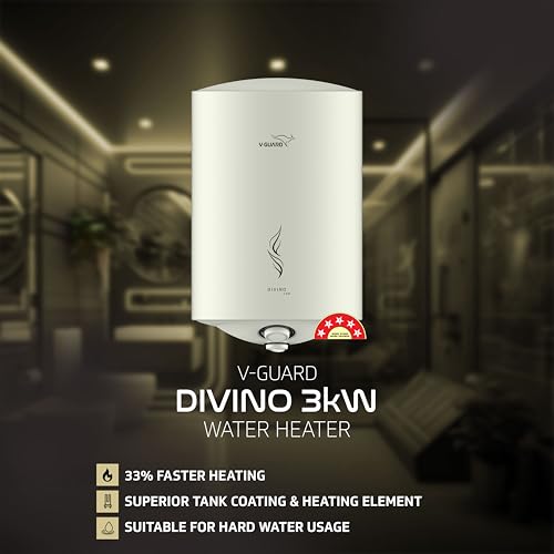 Image of V-Guard Divino 3kW Geyser 25 Litre Water Heater, 33% Faster Heating | Suitable for Hard Water | BEE 5 Star Rating | Advanced 4-layered Safety | 5 Year Inner Tank Warranty by V-Guard