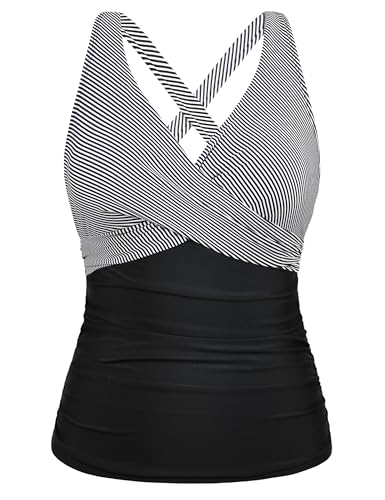 Firpearl Women Underwire Tankini Top Only Twist V Neck Swimsuits for Big Busted Ruched Tummy Control Bathing Suits Top