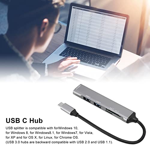 Image of TrueCartType C Hub, USB C Hub 5 in 1 High Speed Read Plug and Play Metal Electronics for for U Drive for Keyboard for Linux