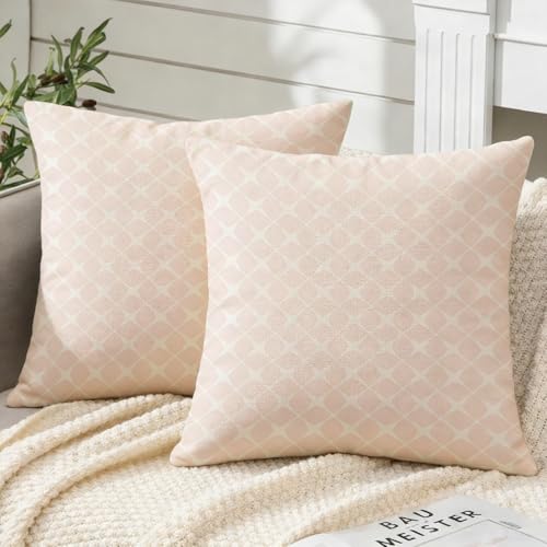 Geometric Pattern Throw Pillow Covers Set of 2, Light Pink