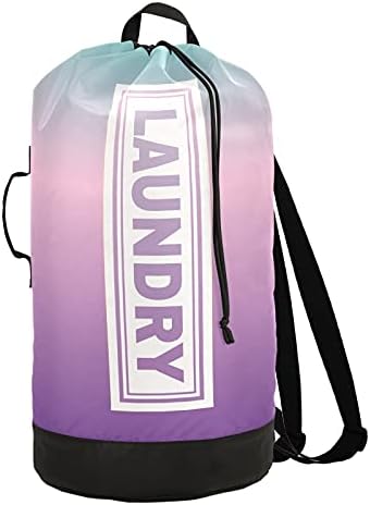Green Pink Purple Gradient Laundry Backpack Large Heavy Duty Laundry Bag for College Students Laundry bag with Shoulder Straps Washable for Camp Traveling Waterproof