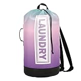 Green Pink Purple Gradient Laundry Backpack Large Heavy Duty Laundry Bag for College Students Laundr