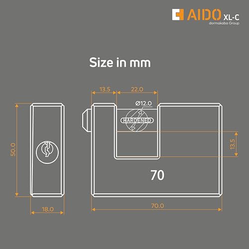 Image of AIDO by dormakaba Group Heavy-Duty 70mm Brass Padlock Lock for Main Door, Home, Garages, Warehouses, Containers, | 4 Brass Keys | Indoor & Outdoor | Water-Resistant | 2 Year Warranty