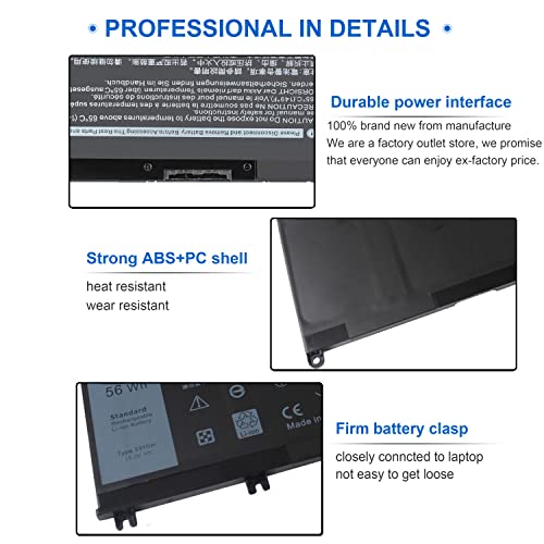 Image of 56Wh 33YDH Laptop Battery for Dell Inspiron 17 7000 Series 7779 7778 7786 7773 2-in-1 15 7577 G3 3579 3779 G5 5587 G7 7588 Latitude 13 3380 14 3490 3590 3580 3400 3500 451-BCDM PVHT1 P30E 81PF3 081PF3