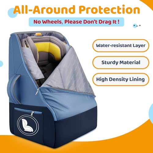 Image of YOREPEK Padded Gate Check Car Seat Travel Bag, Baby Travel Essentials | Shoulder Strap, Waist Strap, Padded Portective, PU Leather Wear-Resistant Bottom, Carseat Bag for Air Travel with Side Pocket
