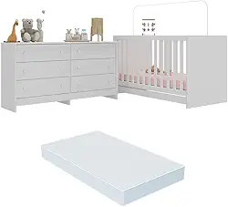 Berço 3 em 1 com Colchão Incluso e Cômoda Doce de Leite Multimóveis Mp4298 Branco