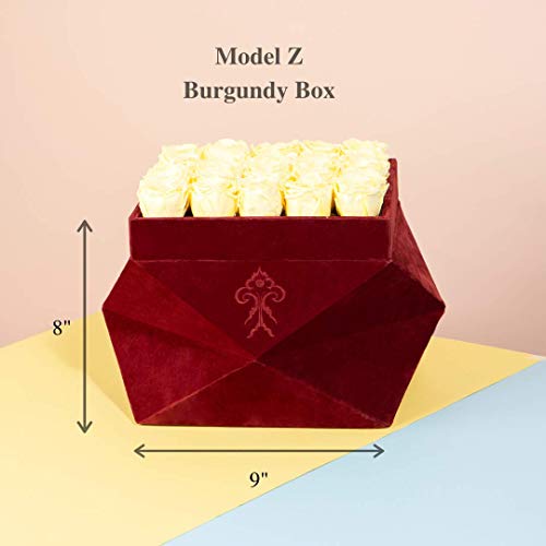 Premium Roses| Real Roses That Last 365 Days | Real Flowers| Roses in a Box (Burgundy Box, Large)