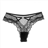 PEAKSEE Ropa Interior Mujer Tanga De Encaje Sexy para Mujer, Bragas De Cintura Baja De Encaje, Ropa Interior Transparente Sexy, Bragas para Mujer, Lencería-Negro-l